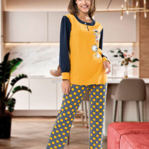 Derya Kurşun Kelebek Baskılı Uzun Kol Kadın Pijama Takım 1100