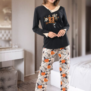 Derya Kurşun Uzun Kol Kadın Pijama Takım 1101