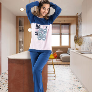 Derya Kurşun Baskılı Uzun Kol Kadın Pijama Takım 1109