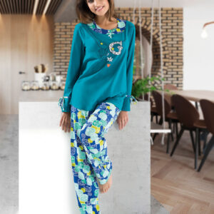 Derya Kurşun Uzun Kol Desenli Kadın Pijama Takım 1111