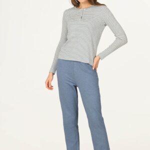 NBB Mavi Melanj Çizgili Kaşkorse Pijama Takımı 67224